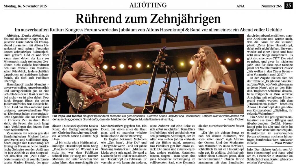 10 Jahre Jubiläums-Konzert Alfons Hasenknopf & Band